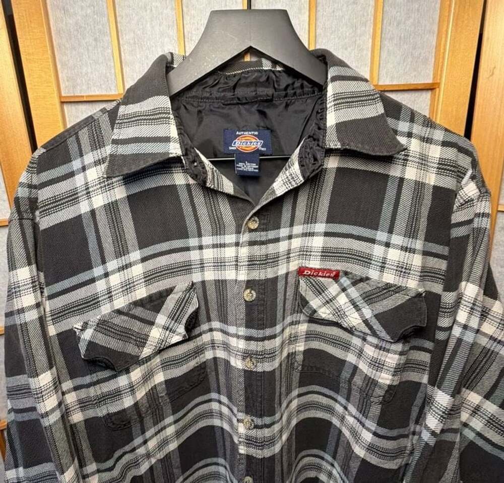 Dickies Quilted Fleece Lined Plaid Flannel Shirt Size L Black White